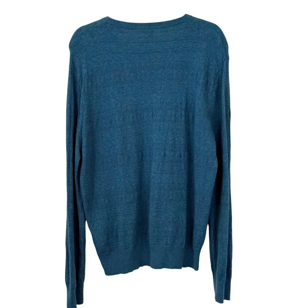 J. Crew Blue Multi Pattern Knit Crewneck Sweater Medium Casual Office Minimal